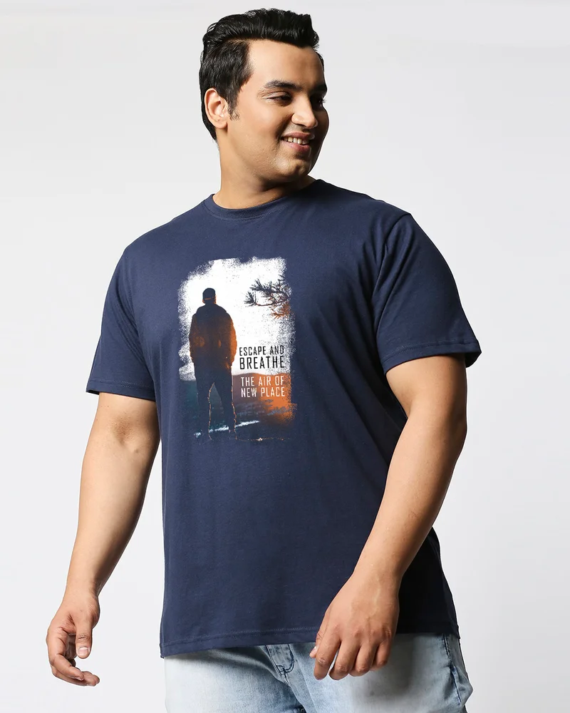بيواكوف Men's Blue Make Tracks Graphic Printed Plus Size T-shirt